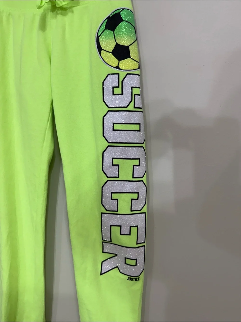 Justice Girls Size 12 Neon Lime Green Soccer Joggers Soft Perfect Condition